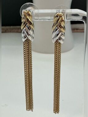 NAPIER GOLD AND SILVER TONE FRINGE TASSEL PIERCED EARRINGS